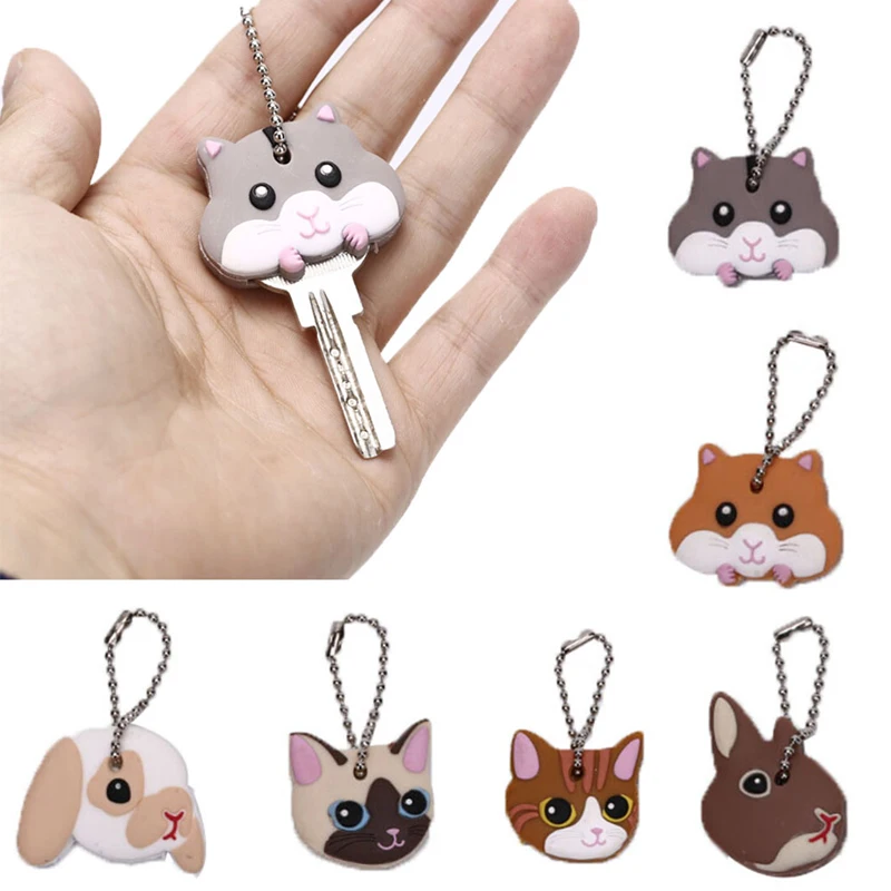

1 Pc Lovely Jewelry Shell Cat Dog Animals Shape Silicone Key Ring Cap Head Cover Keychain Case