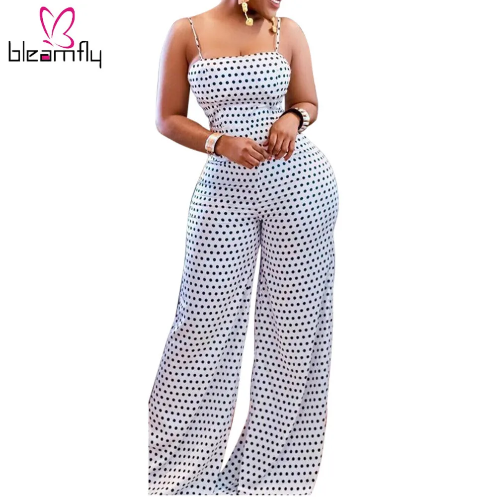 

White Polka Dot Jumpsuit Womens Rompers Spaghetti Strap Sleeveless Wide Leg Playsuit Sexy Backless Summer Beach Overalls 2019