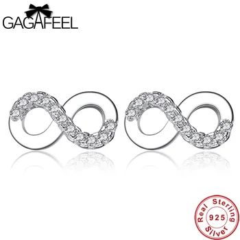 

GAGAFEEL Authentic 925 Sterling Silver Double 8 Infinity Women Stud Earrings Fashion Crystal Jewelry Wedding Valentine' Day Gift
