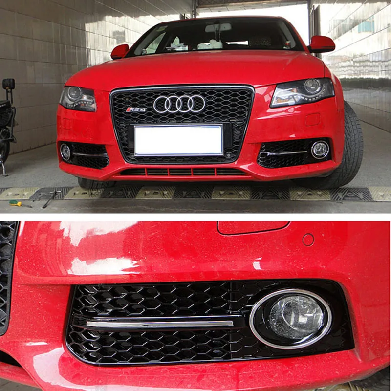 Замена RS4 Sline Вафельная Ткань глянцевый черный + Хром переднего бампера Туман