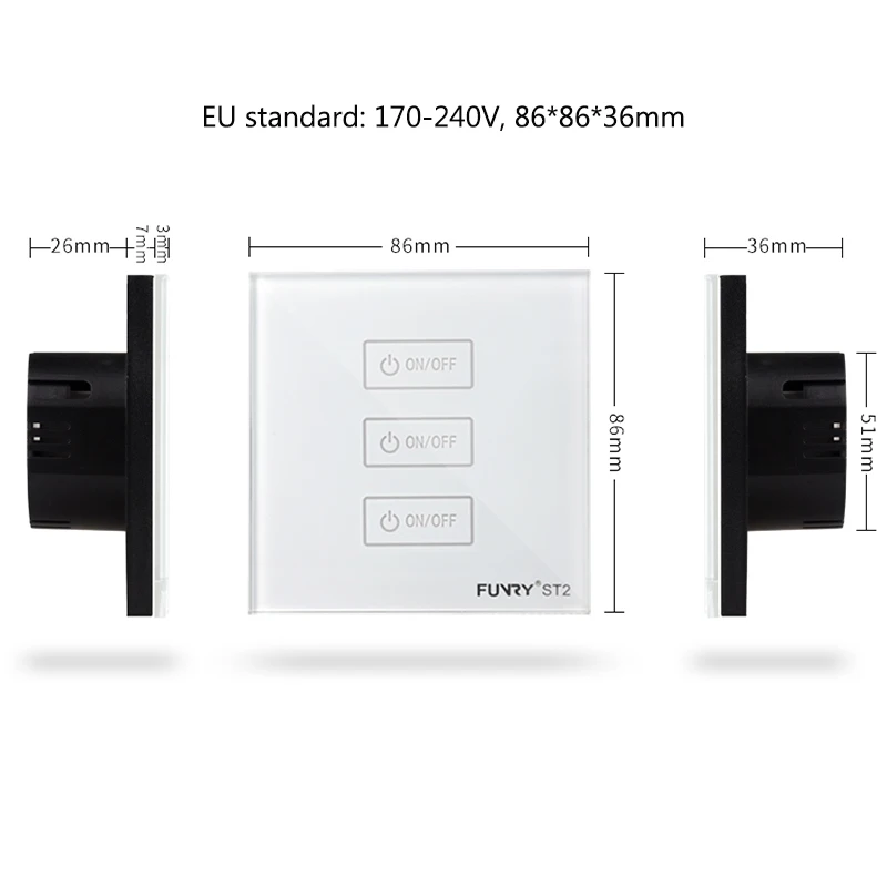 Настенный светильник FUNRY, стандарт ЕС, сенсорный выключатель, 3 комплекта, 1 способ, кристаллическая стеклянная пластина, сенсорный экран, выключатель 433mzh, умный переключатель, переменный ток, 170-240 В