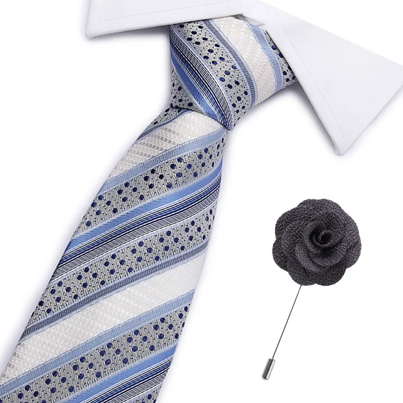Жаккардовый в полоску синий плед Розовый Узкие галстуки для мужчин Свадебный галстук тонкий для мужчин роскошный галстук Брошь набор