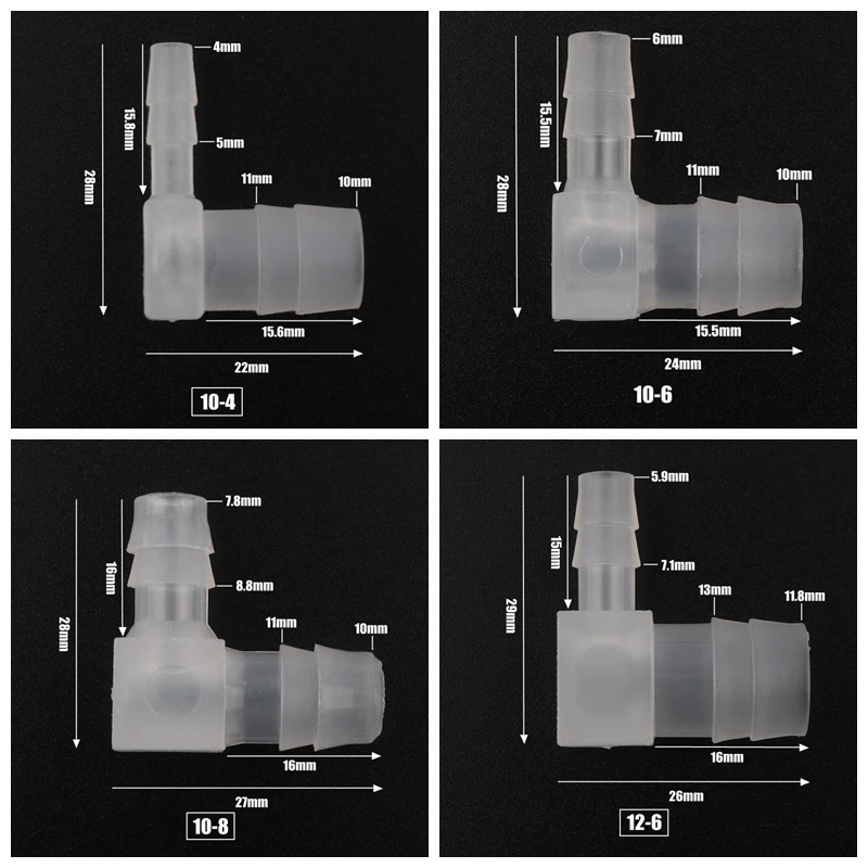 10 шт 3,2~ 14 мм до 2,4~ 12 мм PP 90 градусов Уменьшая Локоть соединители аквариума аквариум для рыб пагода шлангов воздушный аэратор насоса фитинг
