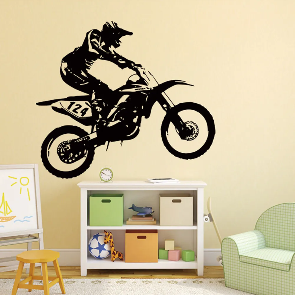

53cm*60cm Motorbike Motocross Wall Stickers Art Room Removable Decals Wall Stickers Home Decor Living Room Sticker Mural