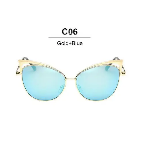 Новые модные роскошные солнцезащитные очки кошачий глаз, женские фирменные дизайнерские солнцезащитные очки с двойным зеркалом, мужские солнцезащитные очки, винтажные женские солнцезащитные очки oculos de sol - Цвет линз: gold blue
