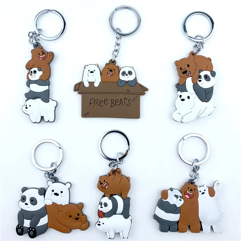 

Cute We Bare Bears Figures Keychain Keyring Grizzly Panda Ice Bear Cartoon Pendants Animal Series Silica gel Key Ring toy Gift