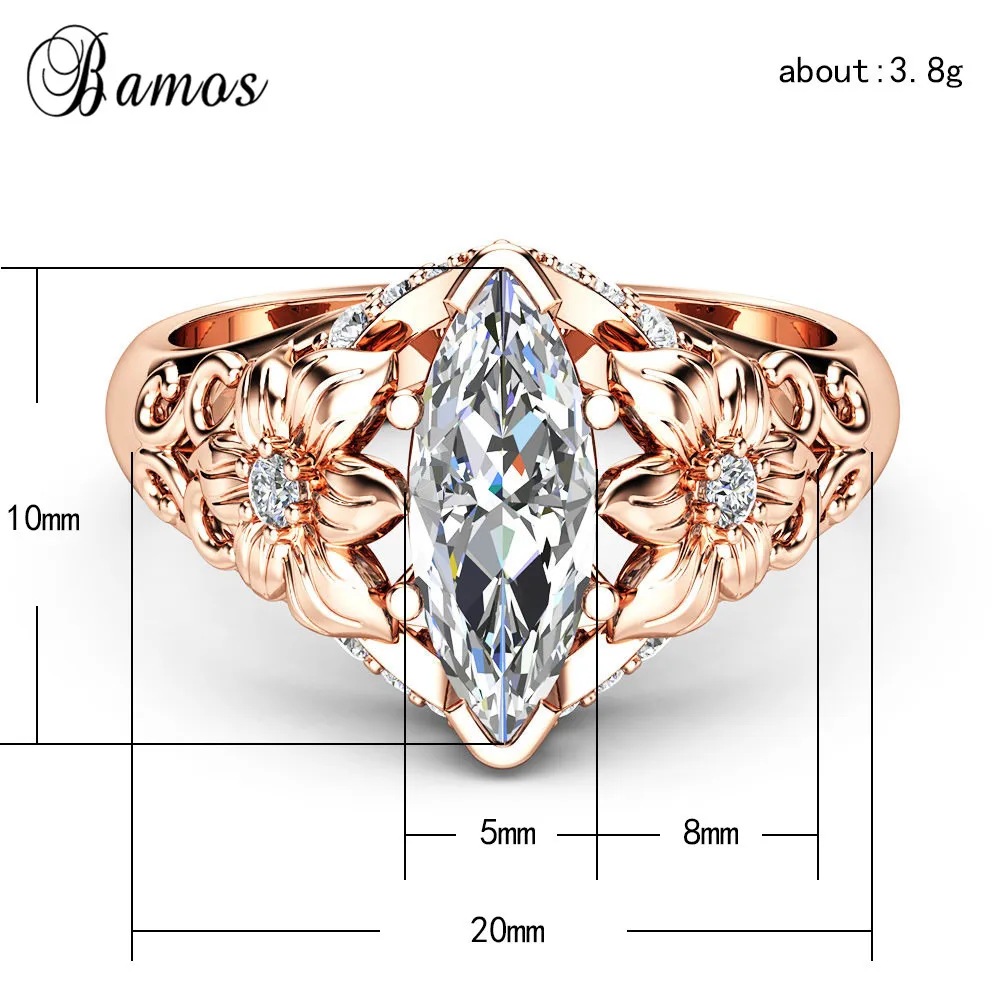 Женское кольцо Bamos Винтажное из розового золота с цирконием и камнями 18KT|Кольца