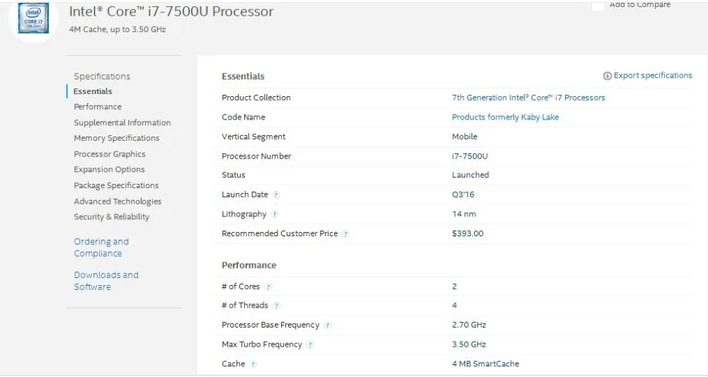 Intel I7 7500U