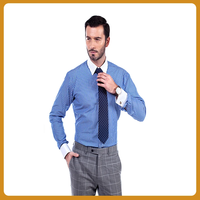 dress shirt with white collar and cuffs