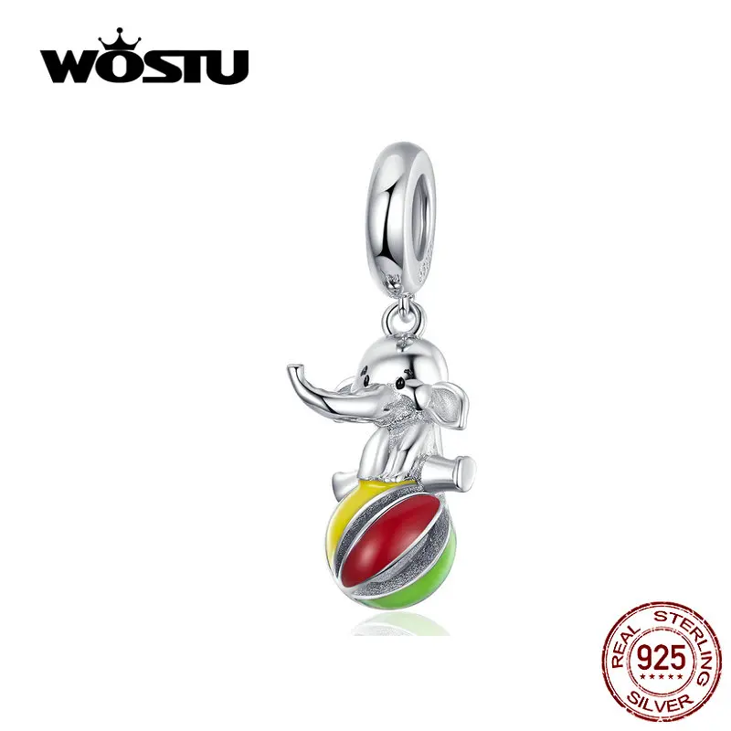 

WOSTU Elephant Colorful Ball Dangle Charm 925 Sterling Silver Beads Fit Original DIY Bracelet Silver 925 Jewelry Making CTC091