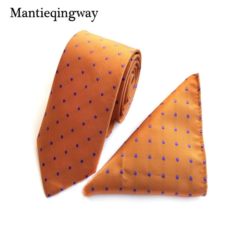  Mantieqingway Fashion Polka Dots Tie Sets Polyester Neckties Handkerchiefs Ties for Mens Business W