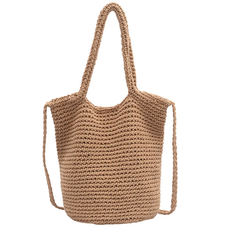 

NEW-Weaving Hollow Paper Straw Bag Shoulder Bag Female Beach Bag, Girl Fashion Travel Bag Women Casual Tote Khaki