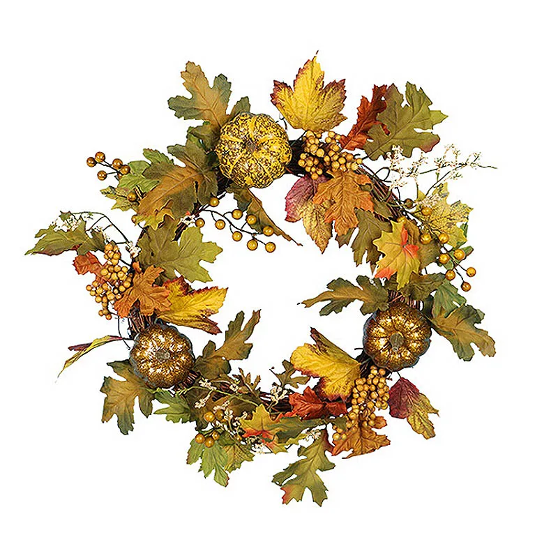 

60cm Autumn Maple Leaf Pumpkin Front Door Wreath Pumpkin Home Decor Halloween Decoration
