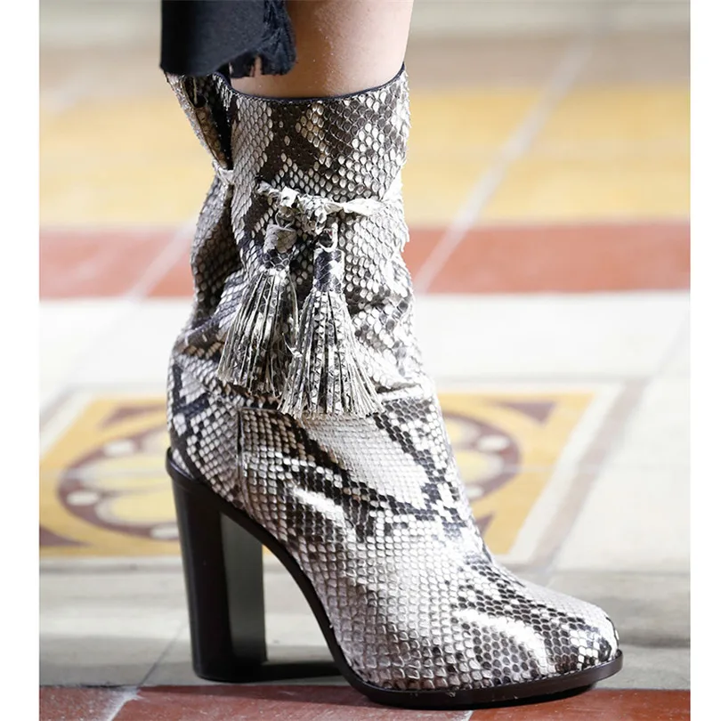 

2017 Spring Autumn Fringe Women Shoes Zapatos De Mujer Botines Round Toe Mid-Calf Lace Up Boots Square Heels Women Boots Shoes