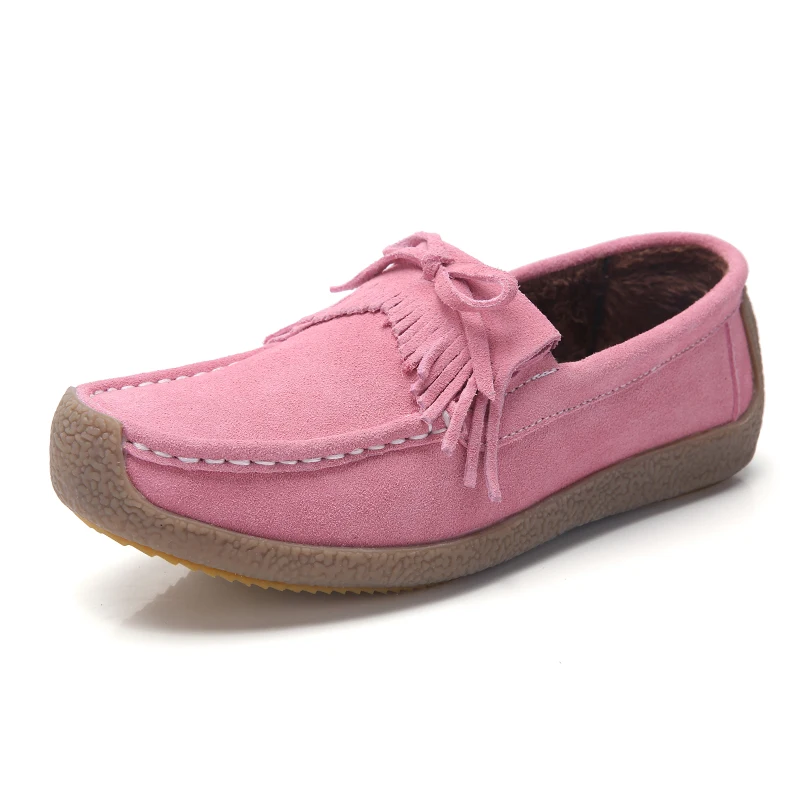 WeiDeng/Женская обувь из натуральной кожи; Меховая стелька; замшевые лоферы на плоской подошве; слипоны; Повседневная обувь за рубежом; распродажа - Цвет: Short Plush