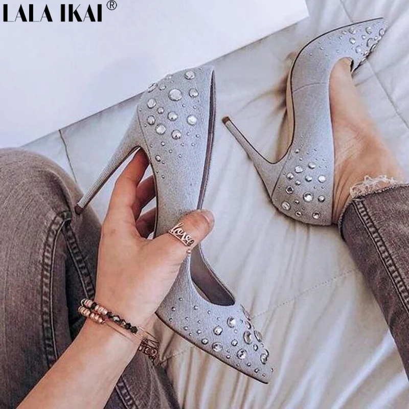 

LALA IKAI Women Pumps Spring Diamond Pointed Toe Slip-on High Heels Shoes Dress Pumps Shoes Ladies Wedding Shoes XWC1859-5