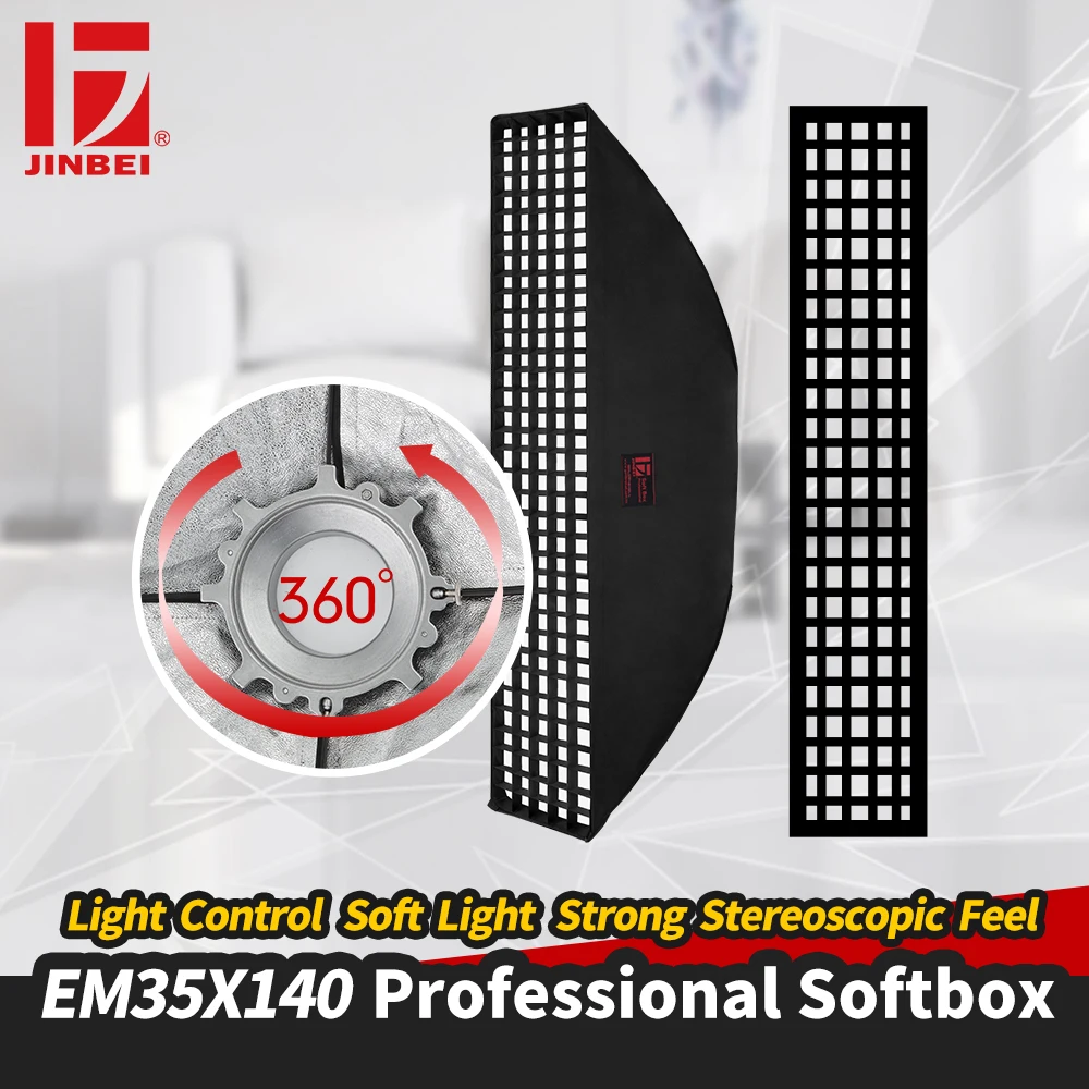 

JINBEI EM-35x140 14"x55" Honeycomb Grid Strobe Softbox Rectangle Strip Beehive Soft Box with Bowens Mount