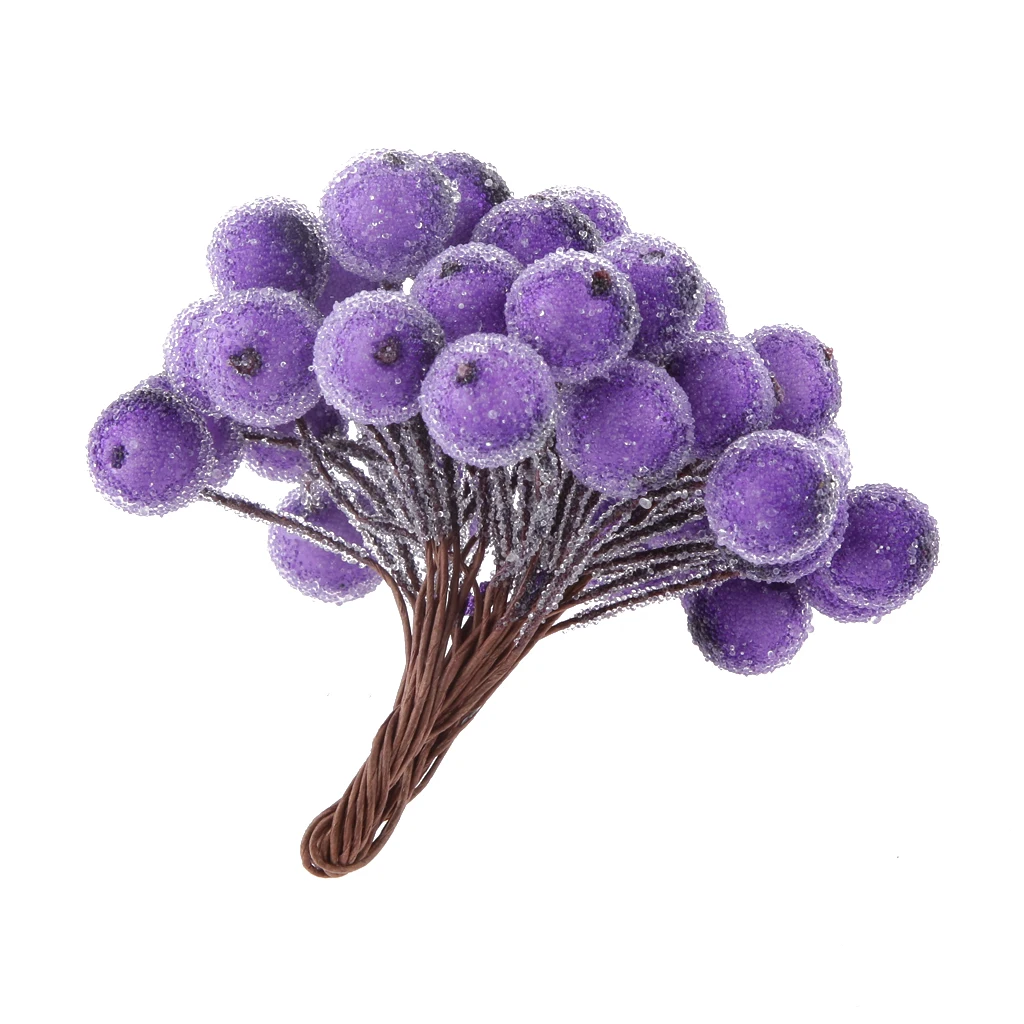 200x Mini Christmas Frosted Fruit Berry Holly Artificial Flower Decor Purple