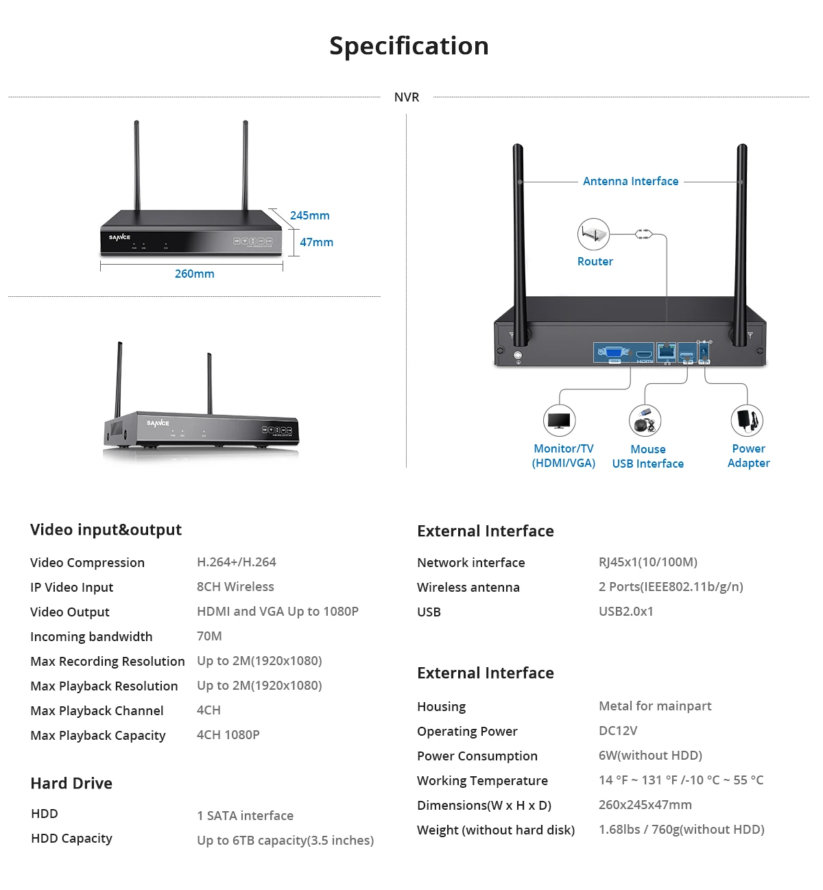 SANNCE 1080P 8CH беспроводная Wi-Fi камера безопасности системы 4 шт 2.0MP Всепогодная Крытая наружная камера s Металл Wi-Fi CCTV комплект