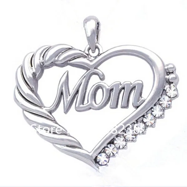 Buy High Quality Rhodium Plated Clear Crystal Mom Heart Charm Mother's Day
