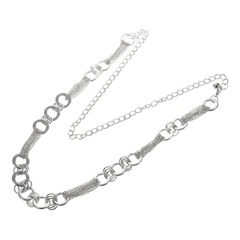 

SODIAL(R) Silver Tone Hoops Multi Strand Links Metal Cinch Waist Chain Belt for Lady