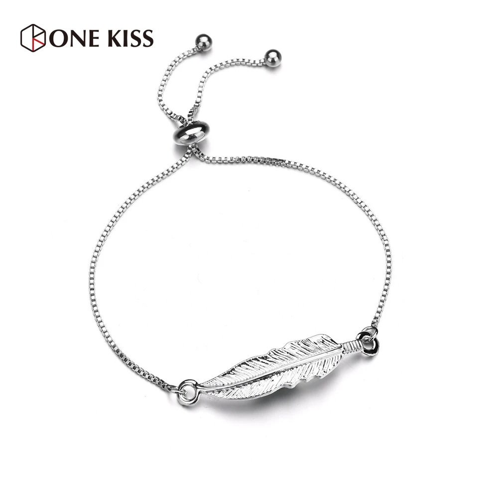 

2018 New Silver Leaf Shape Charm Bracelets Bangles for Women Simple Adjustable Metal Chain Bracelet Pulseira Masculina Jewelry