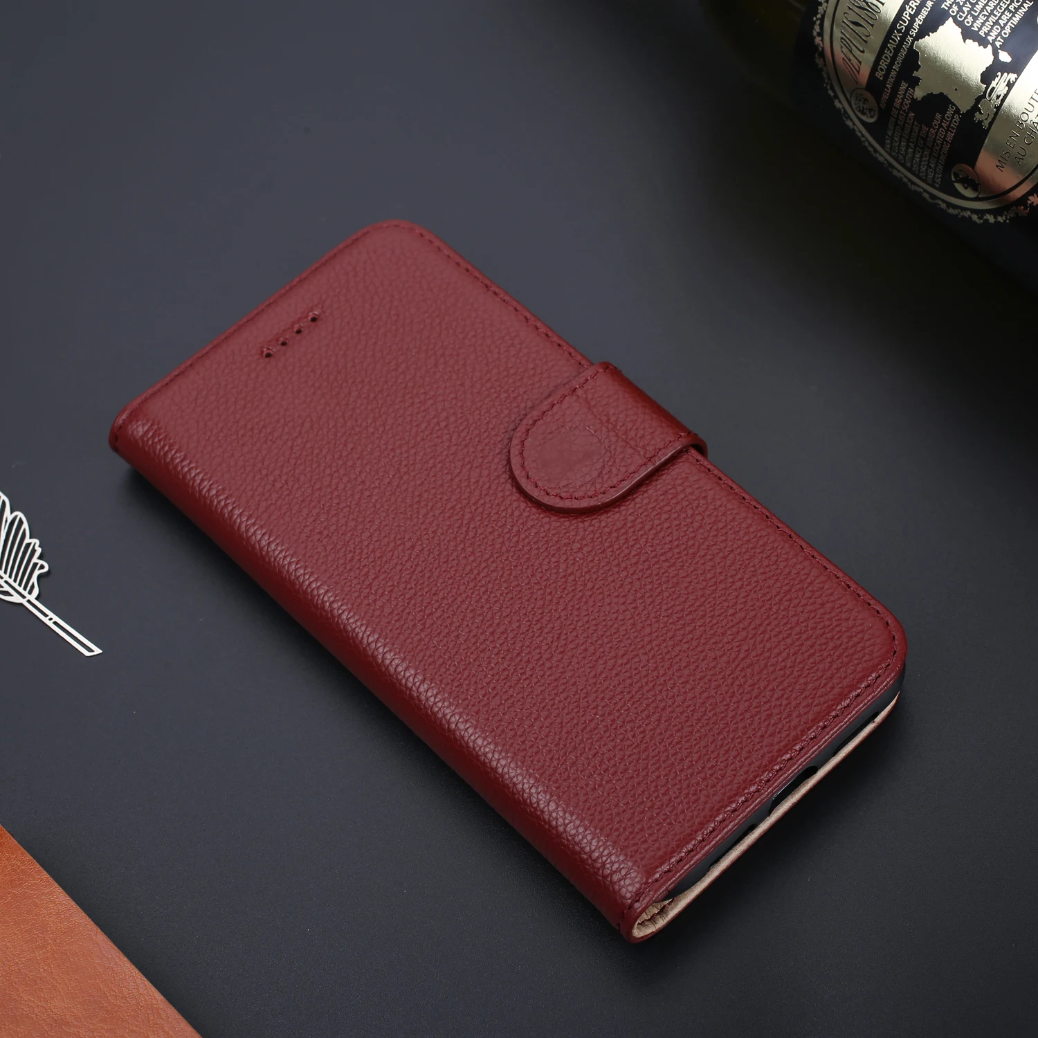 Wine Red Для iPhone 10 чехол роскошный бизнес Подлинная личи шаблон Флип Бумажник кожаный чехол для телефона для Apple iPhone X Капа с подставкой - Цвет: Wine Red