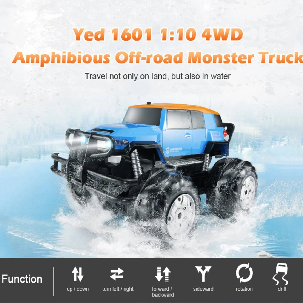 

Dirt Bike Yed 1601 RC Car 1:10 4WD All-Terrain Amphibious Remote Control Off-Road Monster Car 12km/H High Speed RC water Cars
