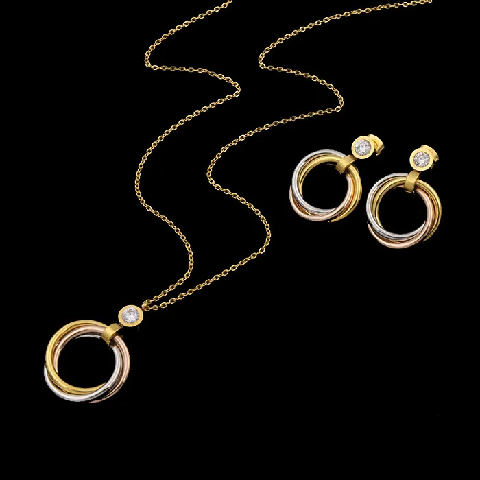 

Fashion Basic 3 Color Jewelry Set For Women Classic Round Necklace pendant earrings valentines day gift Wedding Jewelry Set