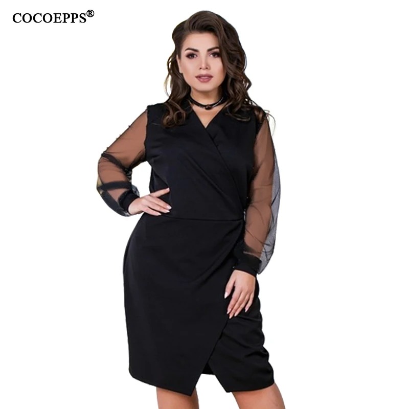 Najtaniej 2019 5XL kobiety lato Plus rozmiar sukienka V neck 6XL duży duży rozmiar Warp Casual Dress biurowa, damska elegancka siateczka mesh Party odzież