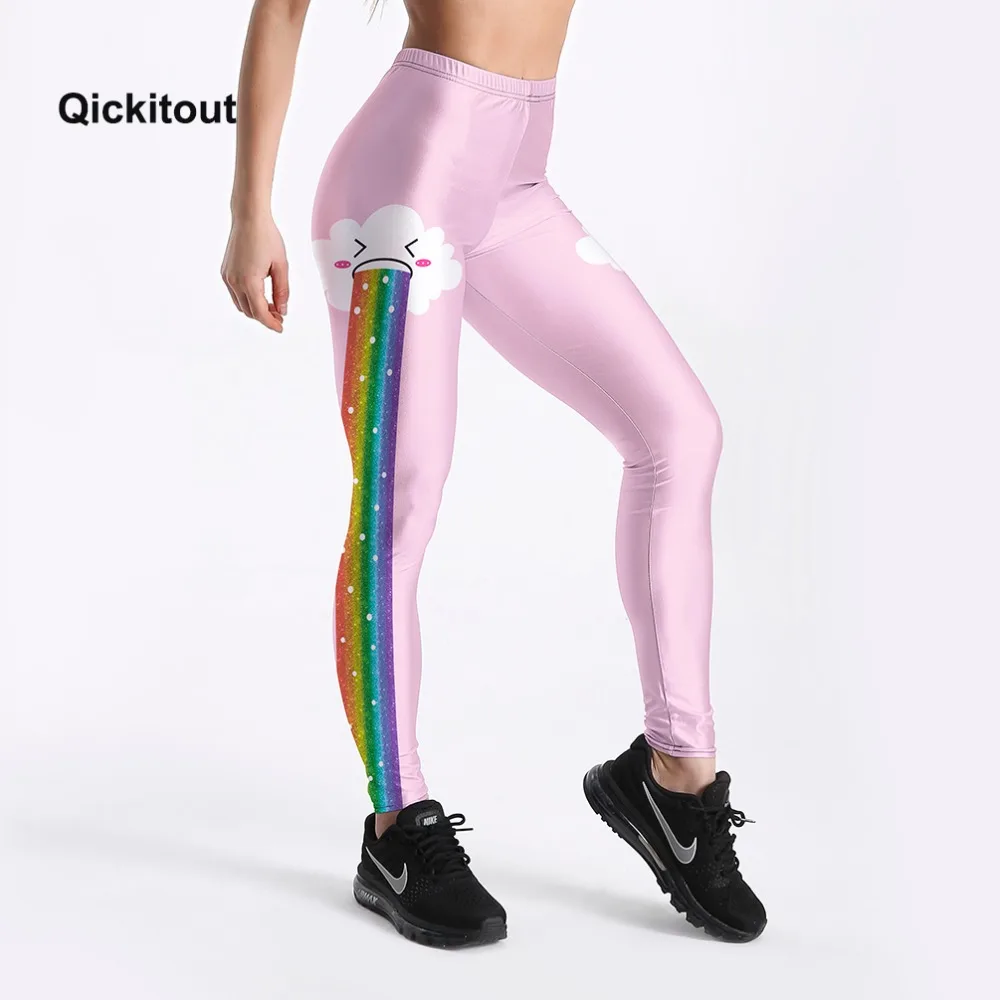 

Rainbow Clouds Printed Sweet Style Women Fitness Pink Leggings Fashion Summer Soft Elastic Workout Long Pants