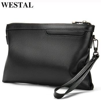 

WESTAL men's day clutches genuine leather bags male portmonee for men large capacity wallet document business bag for men