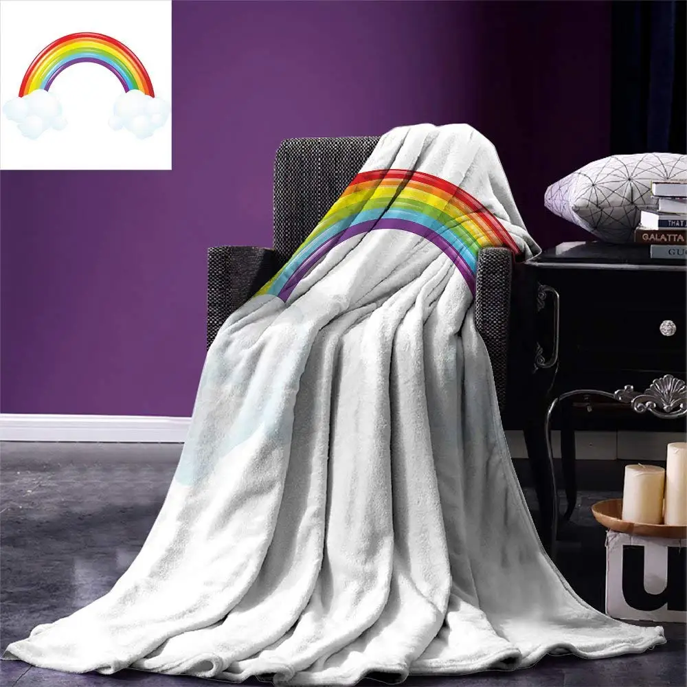Rainbow Throw Blanket Lively Colored Rainbow wit Coulds Cartoon