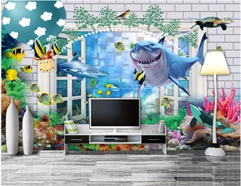

Custom mural 3d photo wallpaper Shark outside the underwater world painting 3d wall murals wallpaper for living room walls 3 d