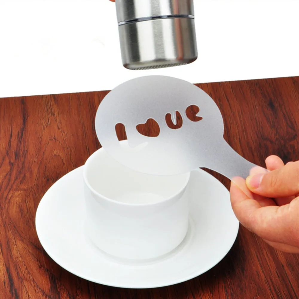 

16Pcs/set Cupcake Barista Stencils Coffee Milk Cake Template Strew Pad Duster Spray Tools Different Pattern Coffee Stencil Pack