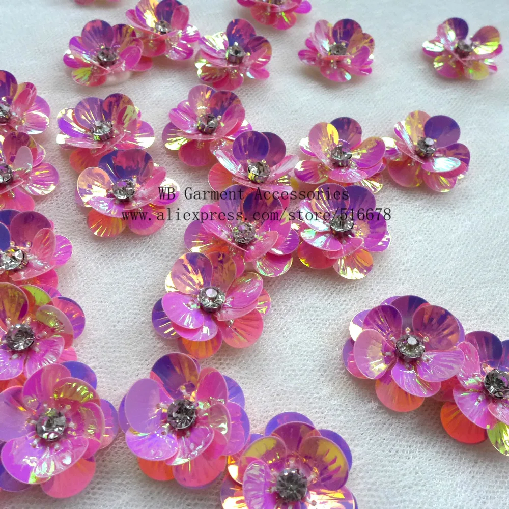 50pcs/lot 3D Sequin Flowers Handmade Sew on Patches DIY Wedding Crafts