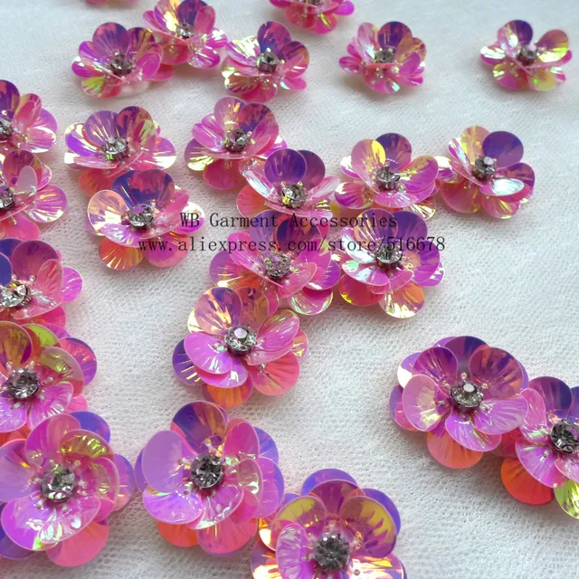 50pcs/lot 3D Sequin Flowers Handmade Sew on Patches DIY Wedding Crafts
