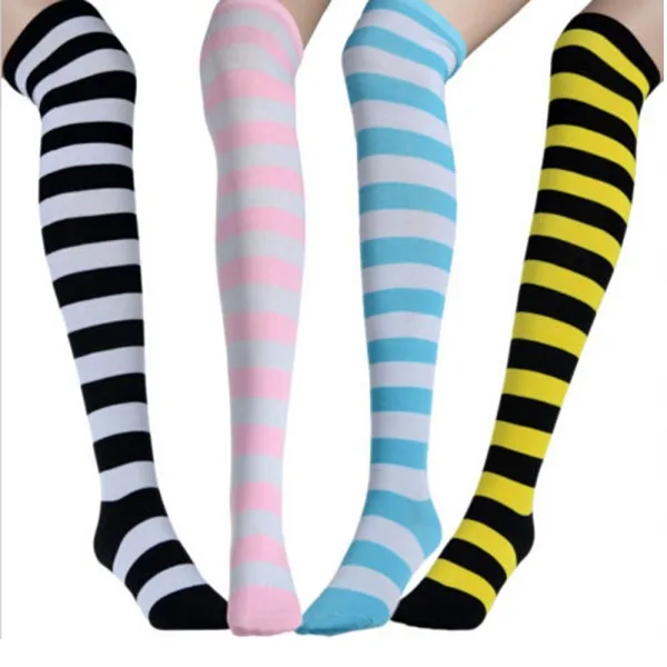 New Fashion Stripe Over The Knee Socks Thigh High Cotton Long font b Stockings b font