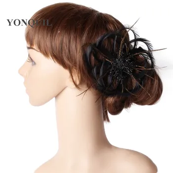 

Classical color cocktai fascinator headwear feather flower party headpiece race hair accessories millinery church hats MYQ119