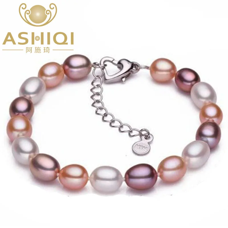 ASHIQI Real Natural Freshwater Pearl Bracelets for women 7 8mm Pearl jewelry gift