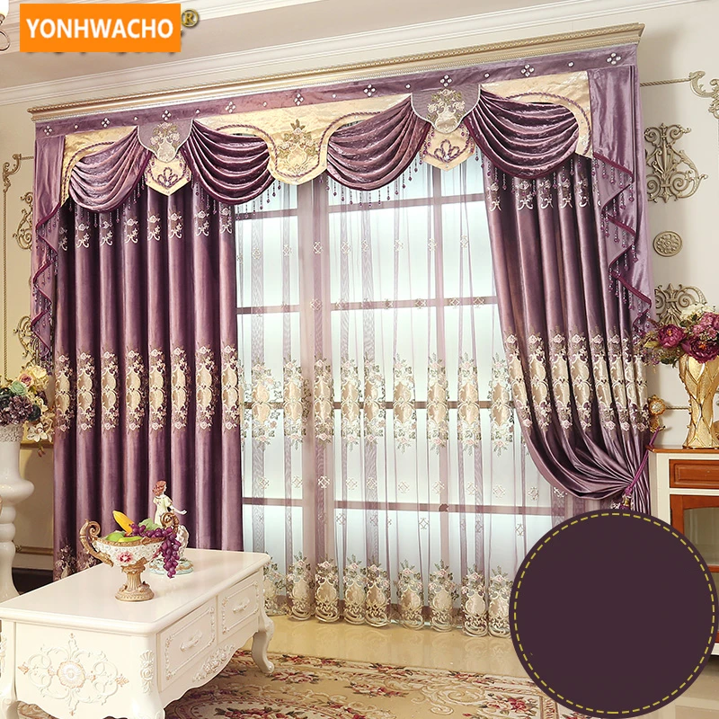 Custom curtains European embroidered chenille coffee cloth curtain tulle N344 