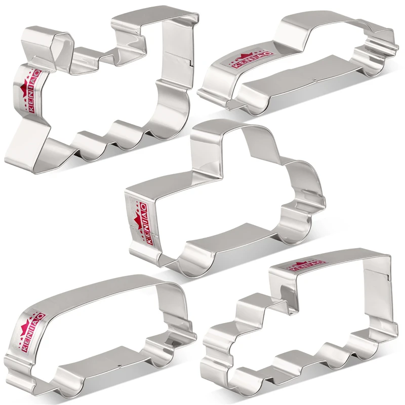 

KENIAO Transportation Cookie Cutter Set-5PC-Train,Bus,Truck,Pick-up Truck and Beat-up Car Biscuit/Fondant Cutter-Stainless Steel