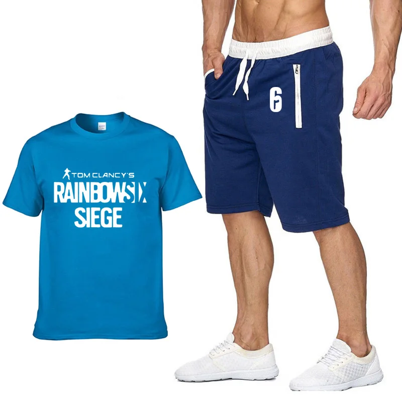 Летняя модная мужская футболка с принтом радуги Six Siege, футболки в стиле хип-хоп Harajuku, хлопковая футболка высокого качества, футболки, штаны, костюм - Цвет: 804