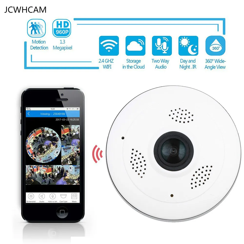 

360 Degree Fisheye Panoramic IP Camera 1.3Megapixel 960P Wireless Wifi 2.4GHZ Security Camera Support IR Night Motion Detection