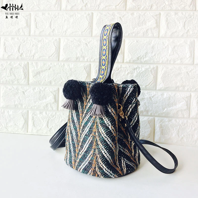 

New Fringe Tassel Balls Bag Bags Women Shoulder Crossbody Bag Lady Girl Vintage Bohemian National Women's Handbags free ship