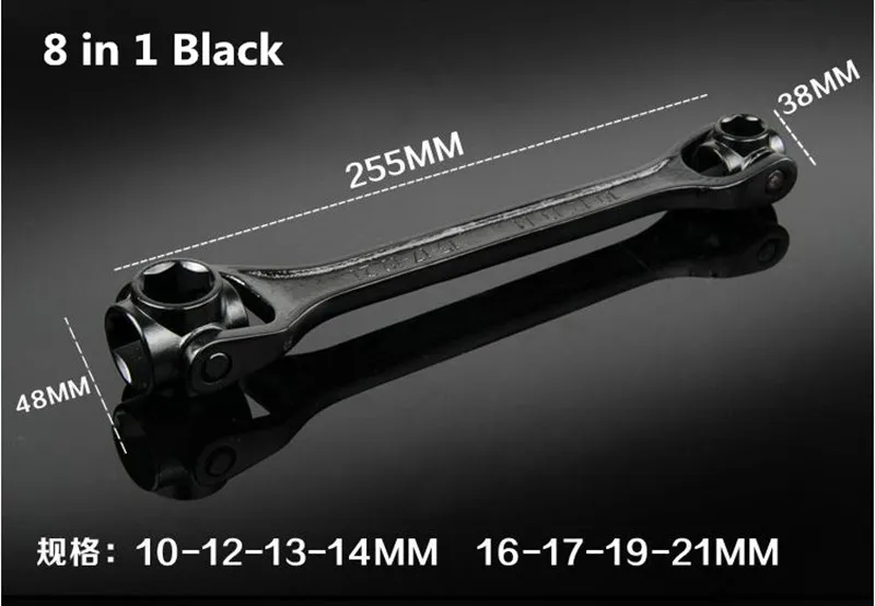 

Free shipping Black 8 in 1 metric 10-21mm Swivel Wrench Dog Bone Style Spanner Socket Wrench Car Repair Tool Universal Wrench