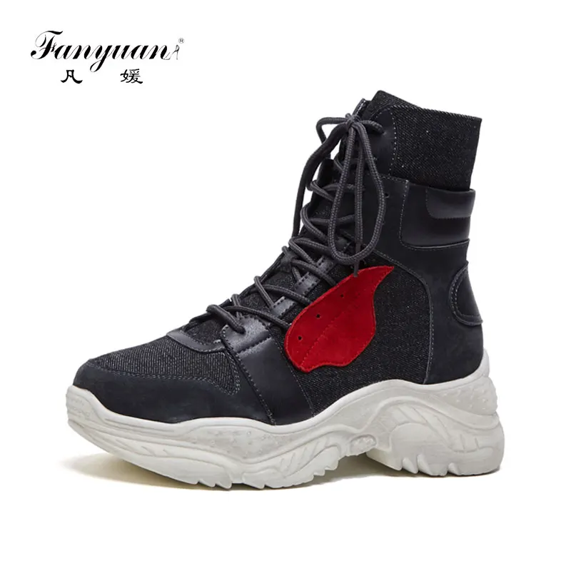 

Fanyuan Women Ankle Boots Autumn Shoes Lace-Up Flat Platform Motorcycle Boots Female Casual Mixed Colors Outdoor Martin boots