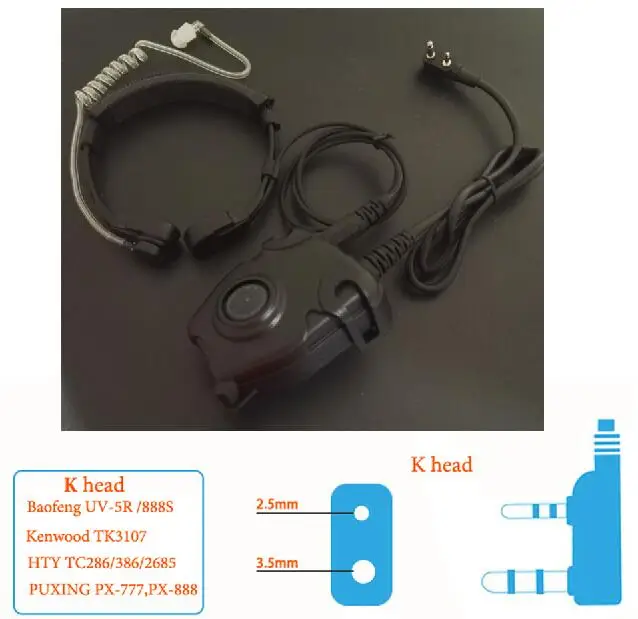 U94 PTT кабель Выдвижная гарнитура с микрофоном и креплением на горле PTT рация наушник для Kenwood для TYT для Baofeng UV-5R - Цвет: 2078-B