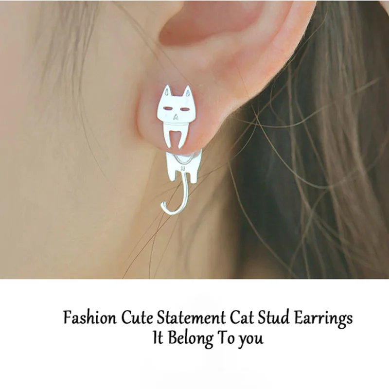 MESTILO, 925 пробы, серебряные серьги, массивные, милые, животные, кошка, рыба, серьги-гвоздики для женщин, модные, ассиметричные серьги, Brincos
