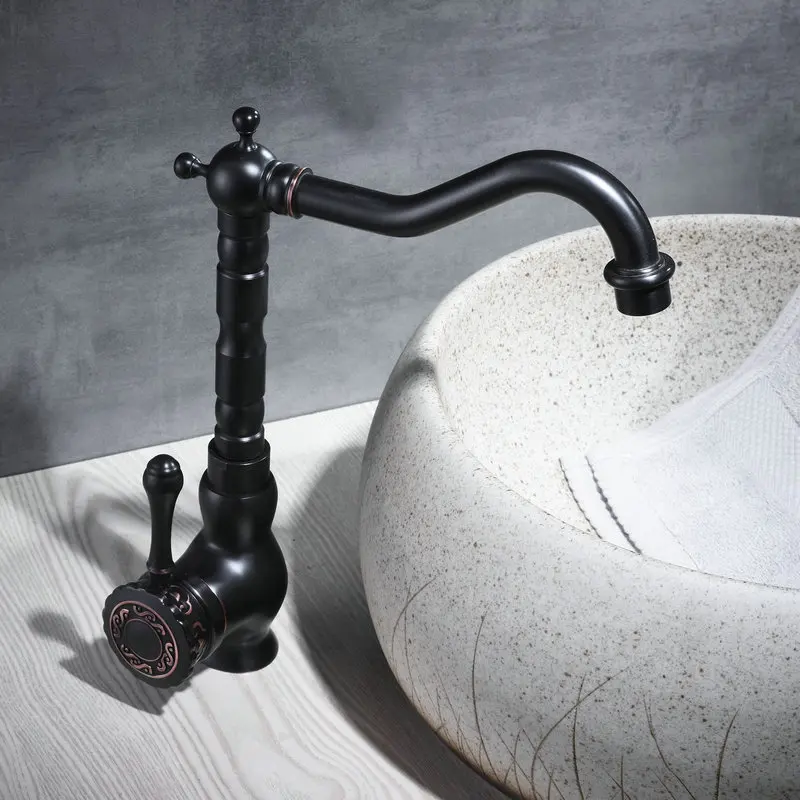  Newly Carved Black Bronze Brushed Basin Faucet 360 Swivel Carved Handle Bathroom Faucets Hot Cold M - 32885532932